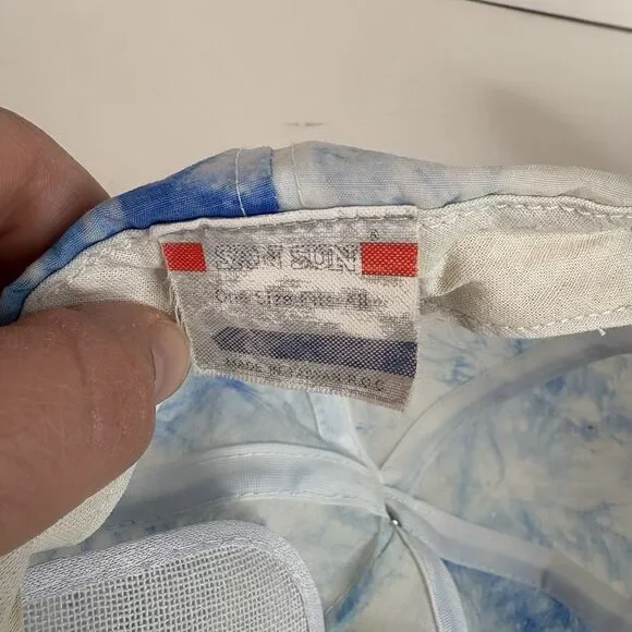 Vintage Cord Tie Dye Hat, Strapback San Sun Cap, White And Blue - Picture 6 of 8